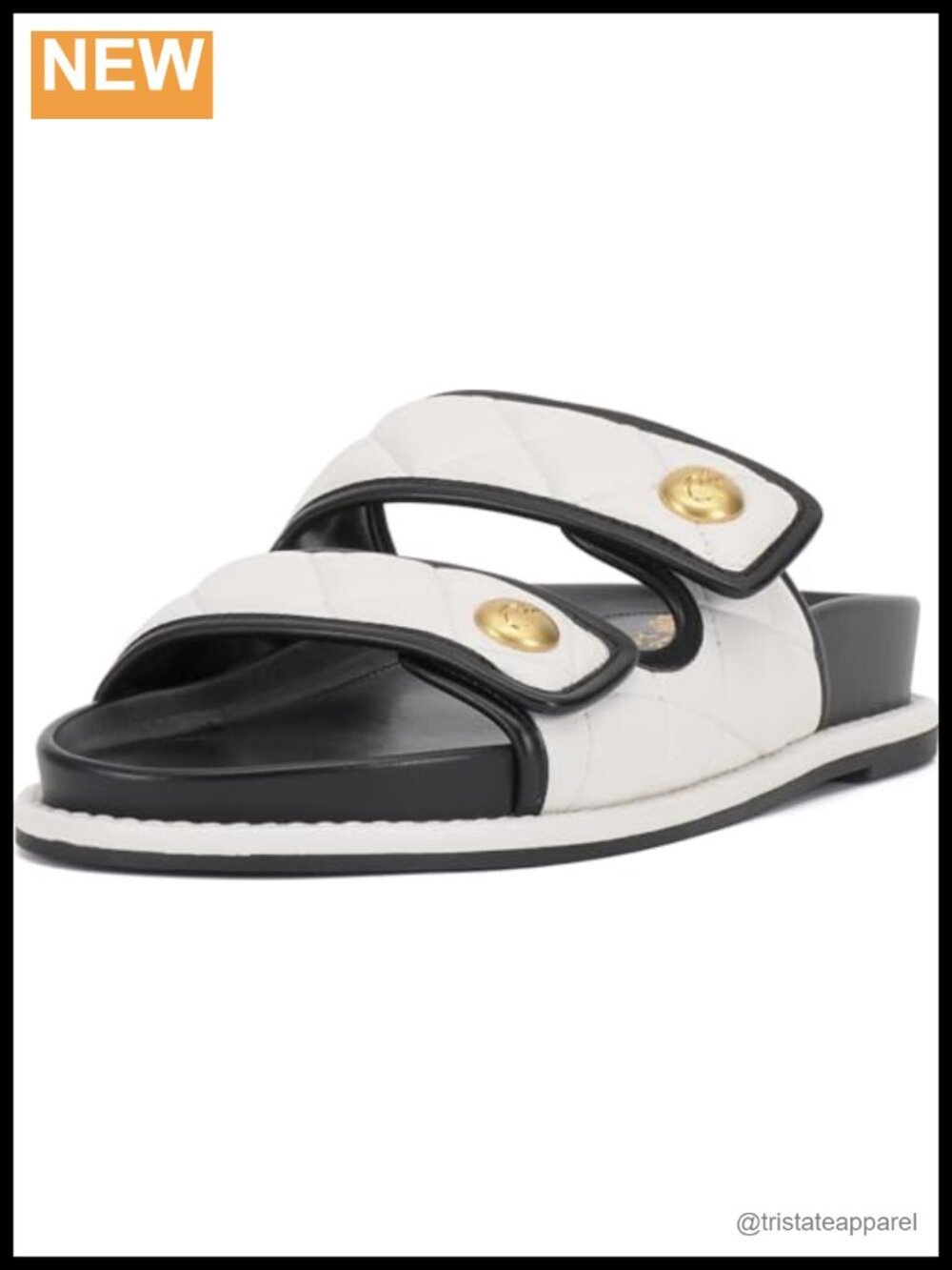 Quilted Double Band Slide Sandals Leather Platform Open Toe Slip On